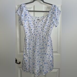 Hollister White and Blue ShortSleeve Mini Floral Dress Large